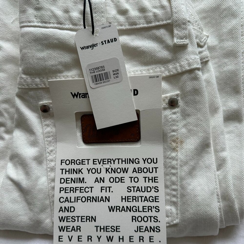 Wrangler x STAUD Limited Edition White Loose Fit Jeans NWT Size 26Wx32L White